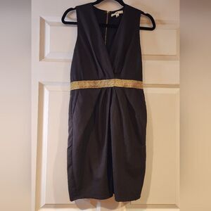 Ya Los Angeles black and gold sparkle sleeveless zip back dress L